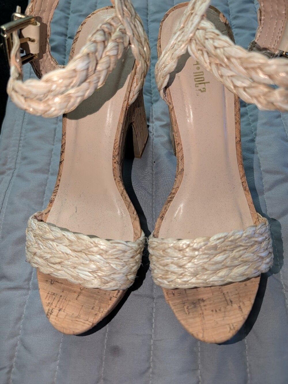 Braided Cork Wedge Sandals in Light Beige with Ankle Strap - Picture 5 of 6